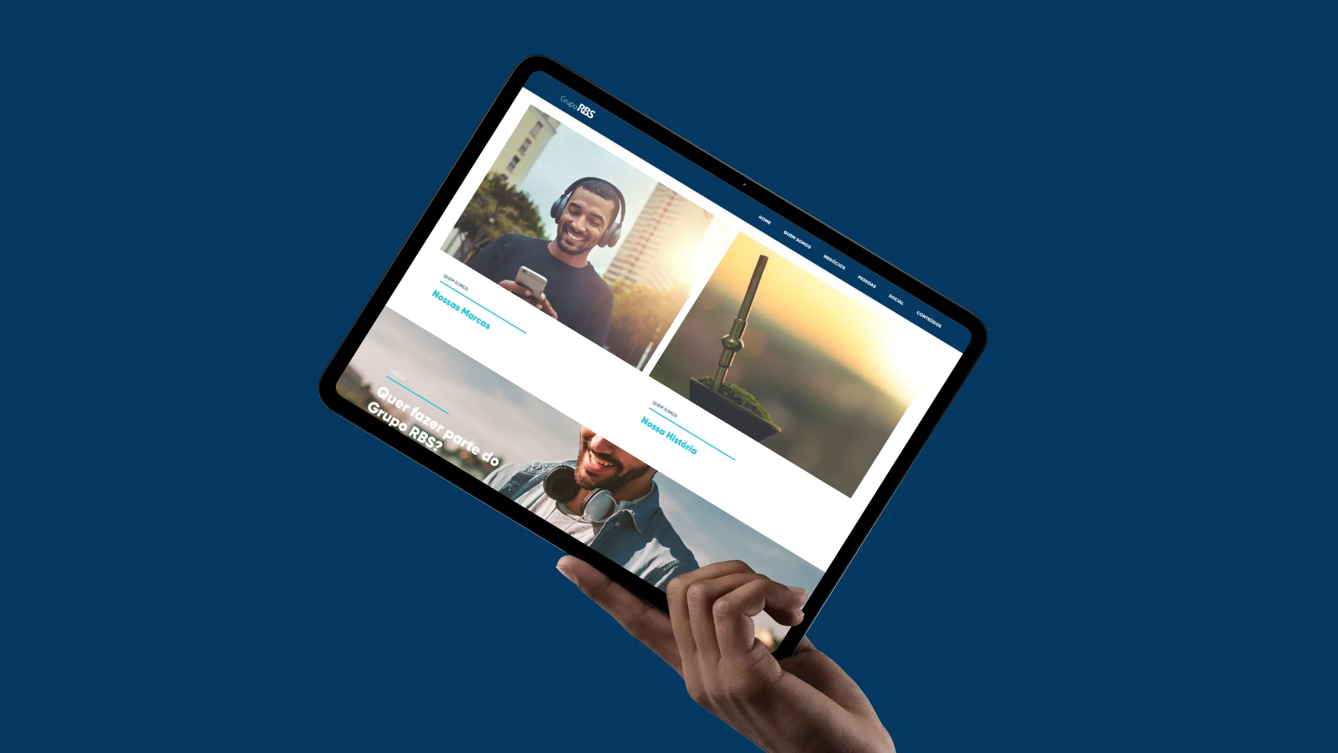 Site do Grupo RBS em um tablet.